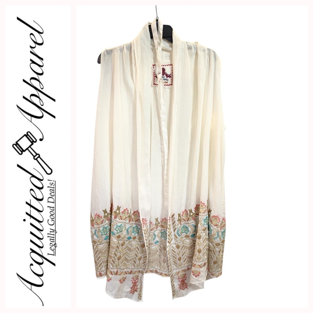 JW Los Angel Floral Embroidered Shawl Vest Large